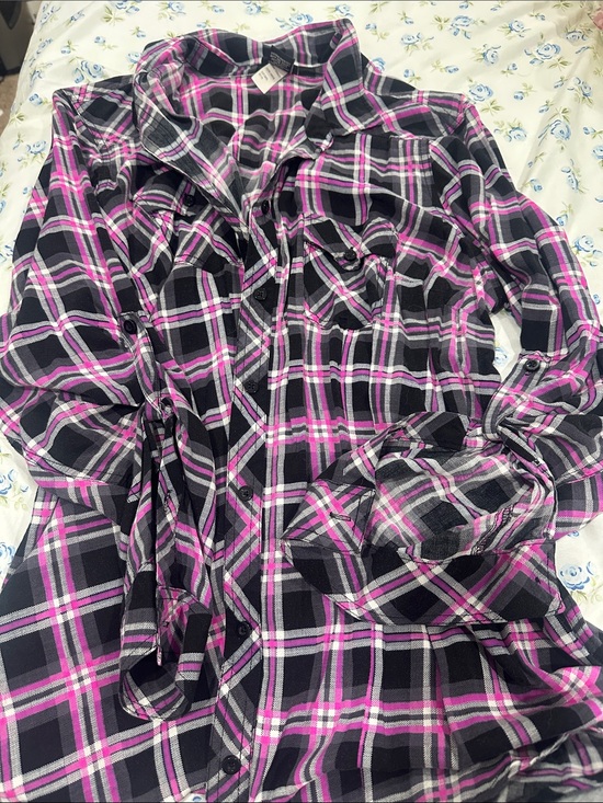 torrid Tops - torrid Black and Pink Plaid Button-Up Shirt